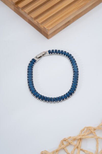 Gümüş Renk Mavi Taşlı Zarif Taşlı VİP Bileklik