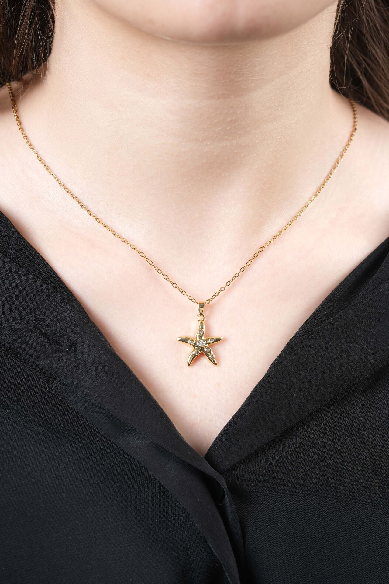 Gold Taşlı Deniz Yıldızı Kolye