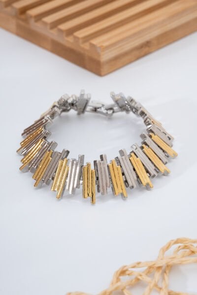 Geometrik Model Altın Ve Gümüş Detaylı VİP Bileklik