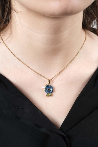 VIP Gold Mavi Gül Detay Kolye