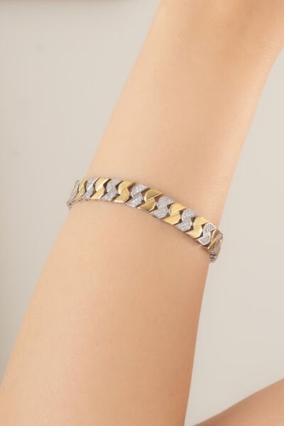 Altın Ve Gümüş Detaylı Zarif VİP Bileklik