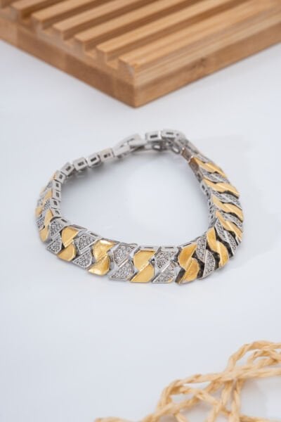 Altın Ve Gümüş Detaylı Zarif VİP Bileklik