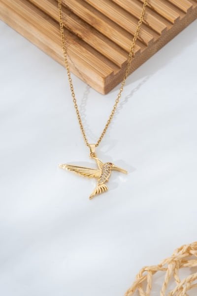 Çelik Kuş Kolye Gold