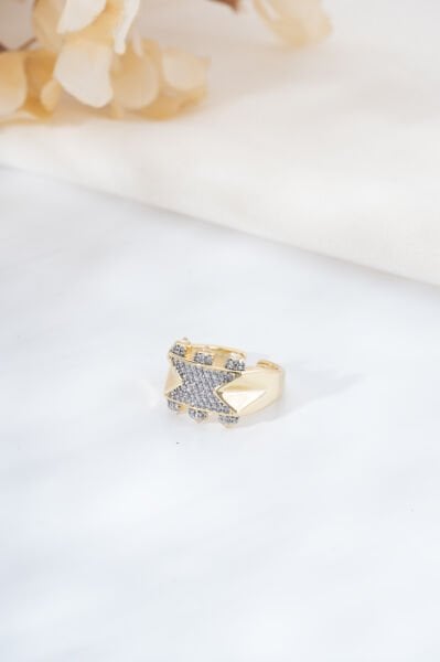 Gold Zirkon Taşlı Kalem Figür Yüzük