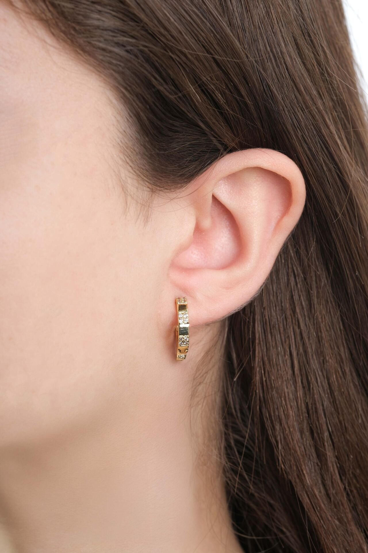 VIP Gold 3'lü Taş Detaylı Halka Küpe