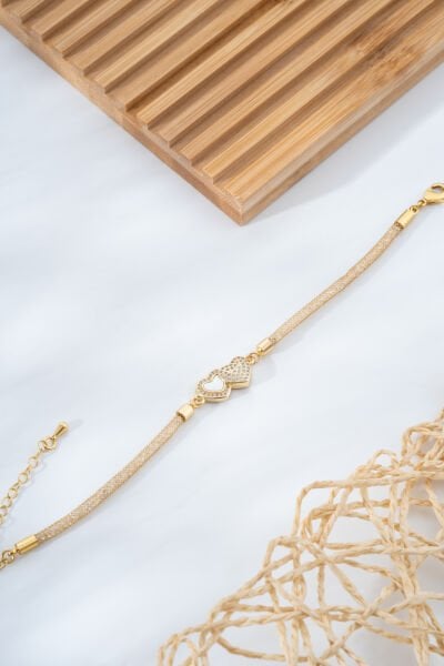 Çift Kalpli File Zincir Ayarlanabilir Gold Bileklik