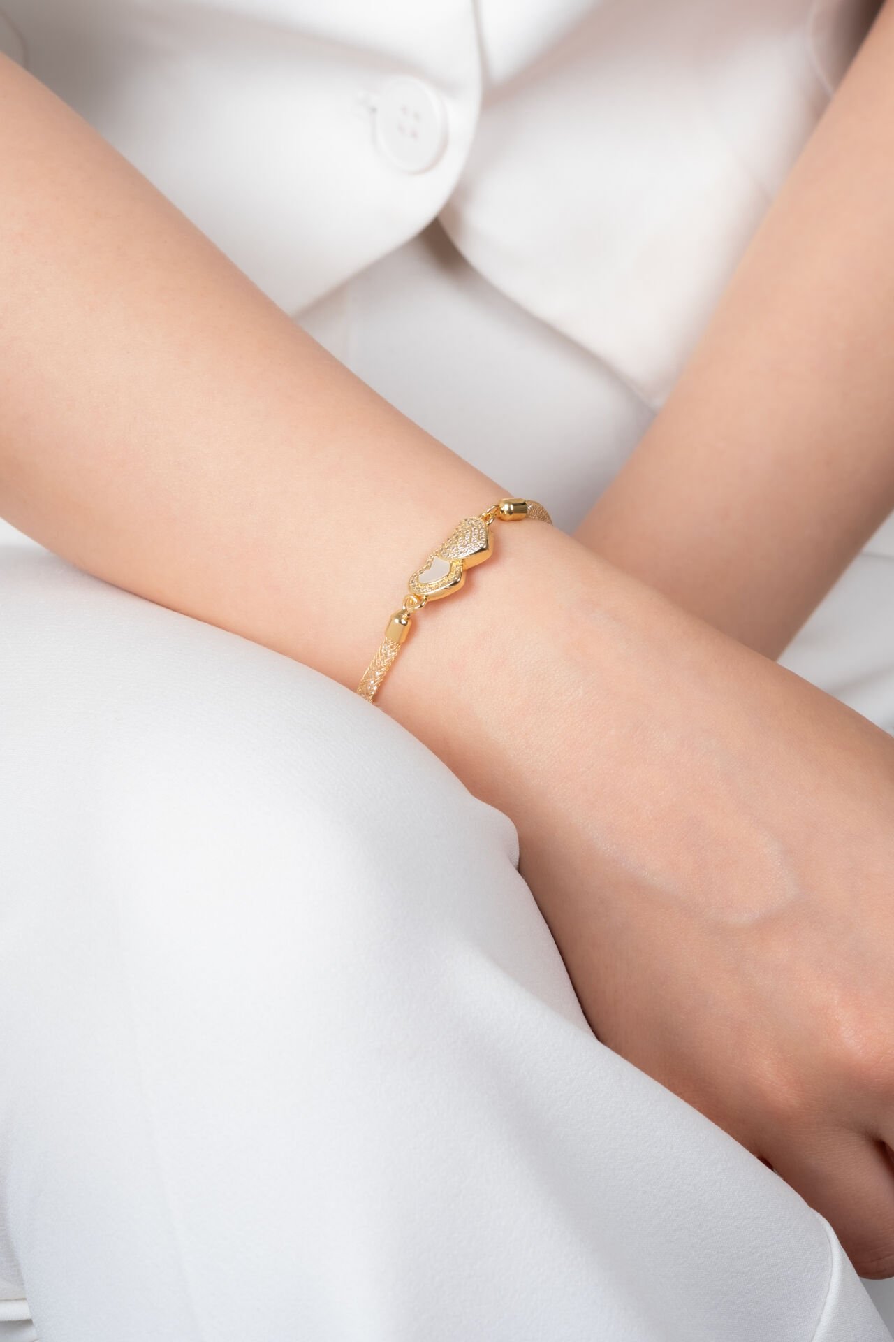 Çift Kalpli File Zincir Ayarlanabilir Gold Bileklik