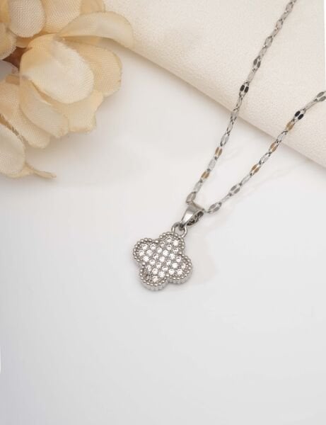 Silver Tek Yonca Uzun Kolye