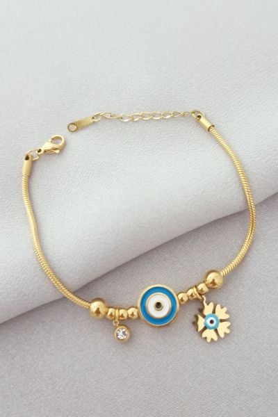 Çelik nazar bileklik gold