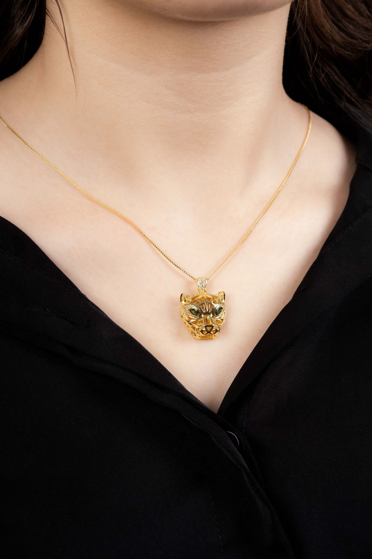 Vıp Gold Kaplan Figür Kolye