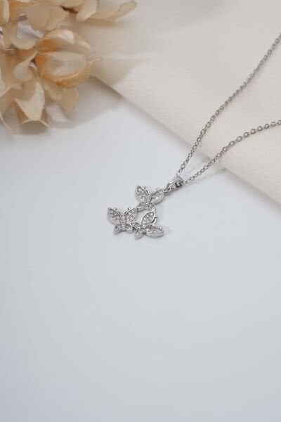Silver 3'lü Kelebek Uzun Kolye