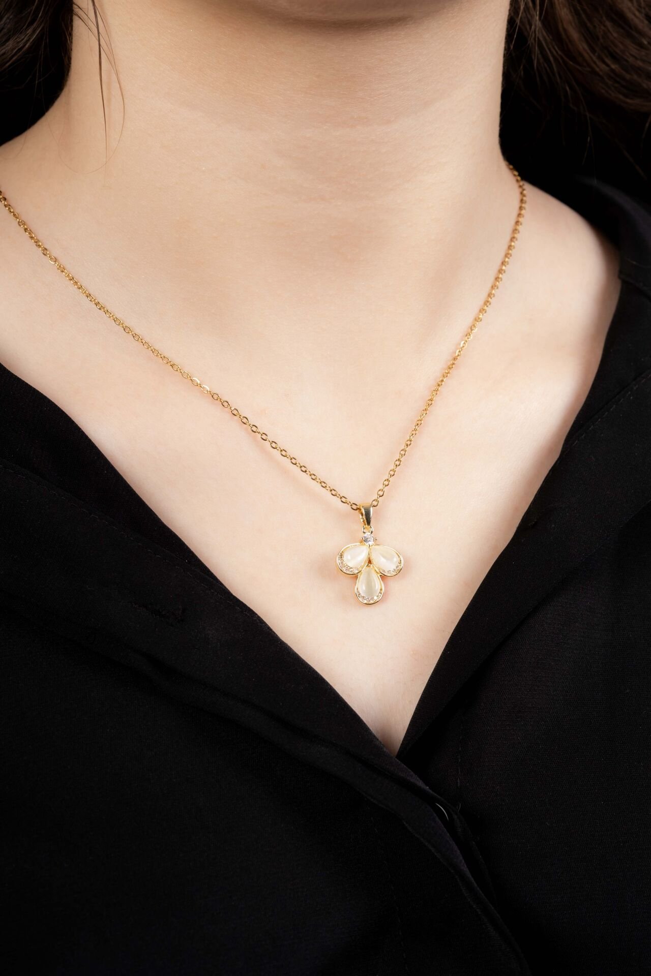 Gold 3'lü Sedef Uzun Kolye