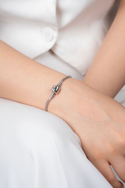 Gümüş Renk Yılan Zincir Kapsül Klipsli Pandora