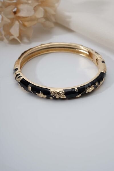 VIP MİNELİ SİYAH-GOLD ÇİÇEKLİ KELEPÇE