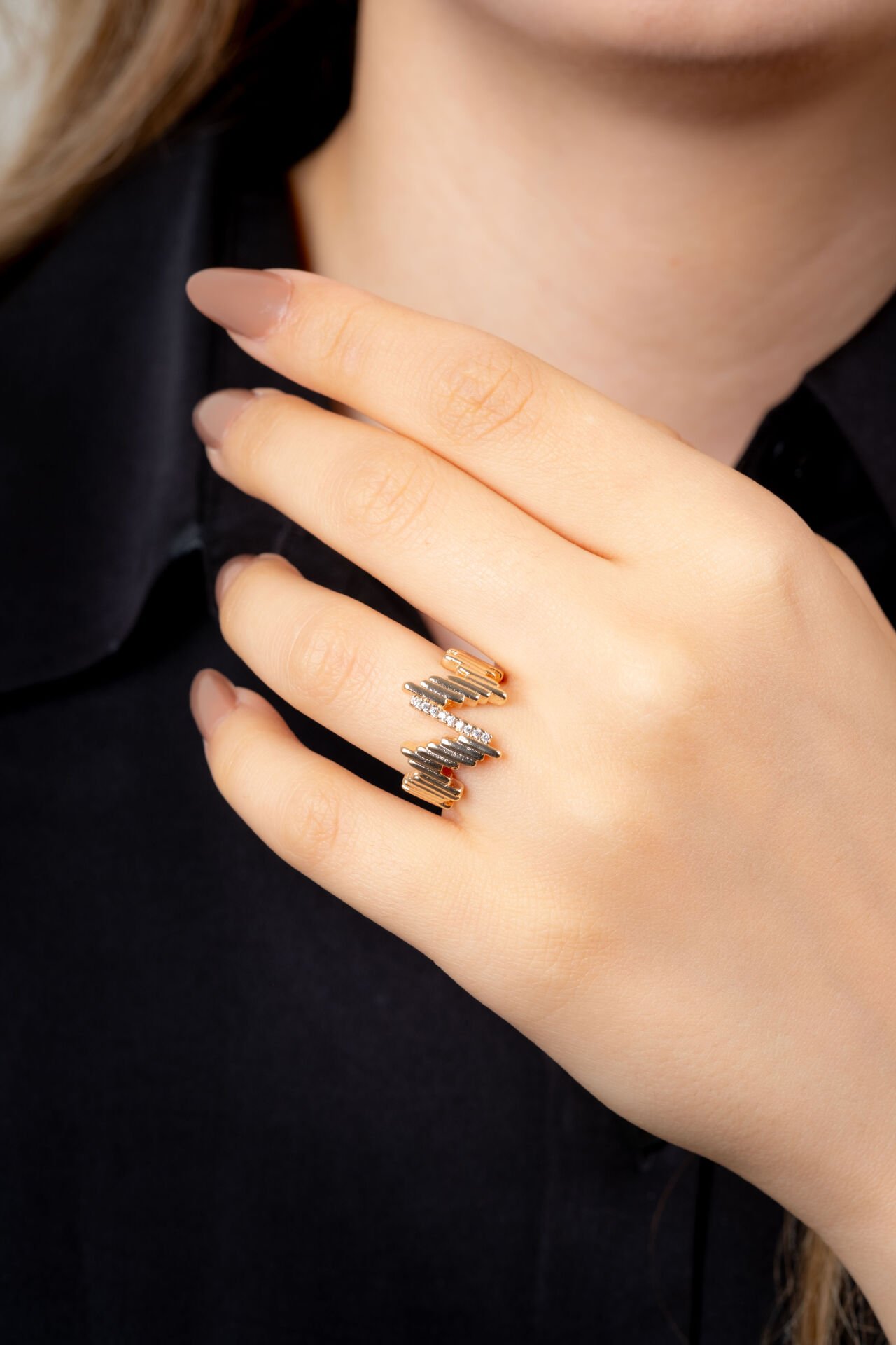 Rose Geometrik Çizgili Yüzük