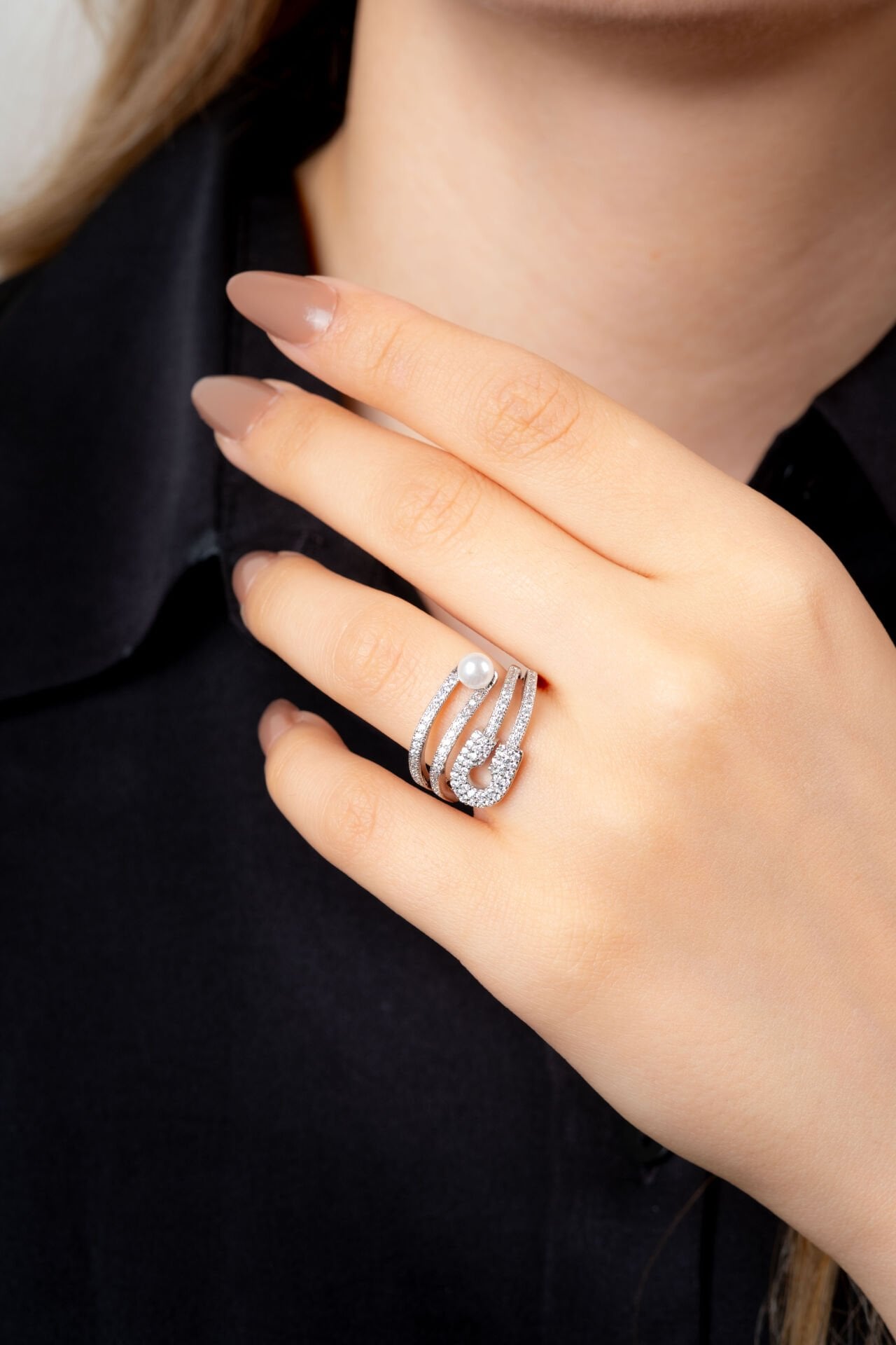 Silver İnci Taş Detaylı Yüzük