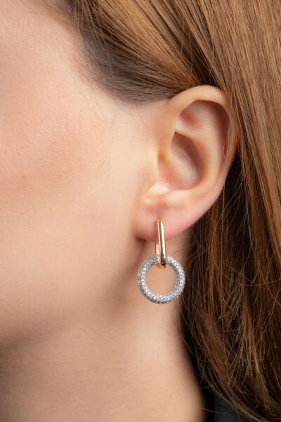 Rose Zirkon Taşlı Halka Küpe
