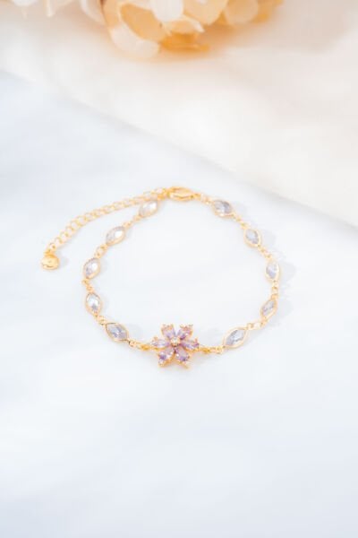 Gold Mor Cam Çiçek Bileklik
