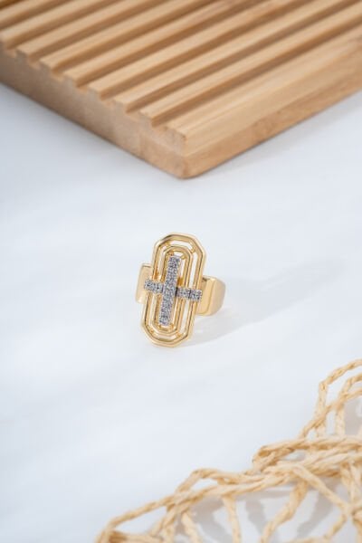 Geometrik Taşlı Dikdörtgen Formlu Ayarlanabilir VIP Yüzük