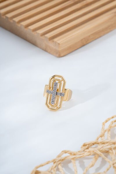 Geometrik Taşlı Dikdörtgen Formlu Ayarlanabilir VIP Yüzük