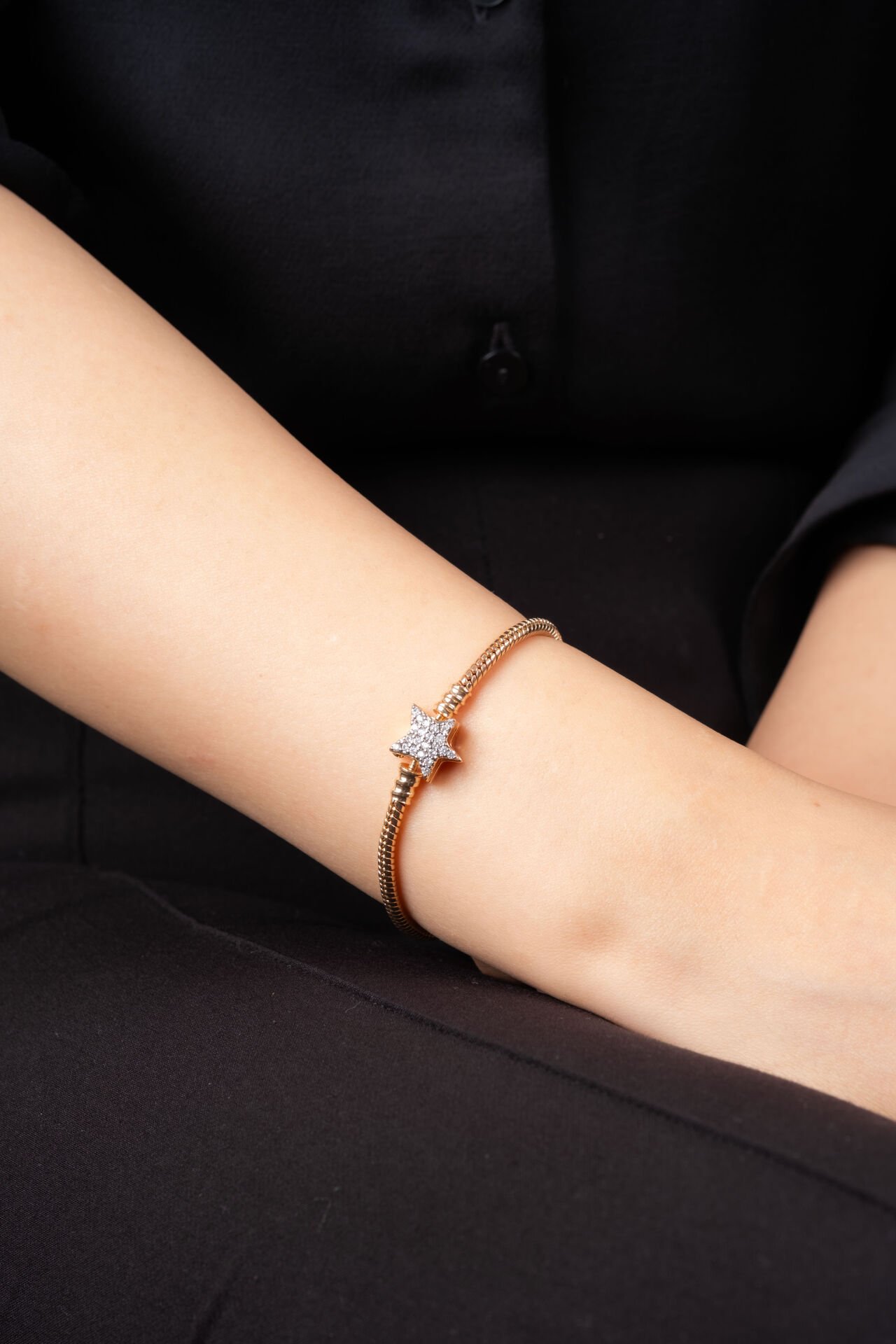 (Premium) Rose Zirkon Taşlı Yıldız Pandora Bileklik