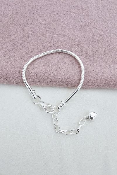 Çelik Zincirle Ayarlanabilir Silver Kalpli Pandora Bileklik