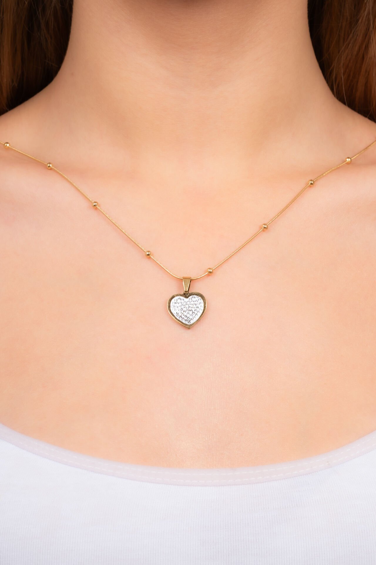 Çelik Taşlı Kalp Kolye