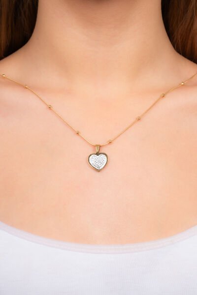 Çelik Taşlı Kalp Kolye