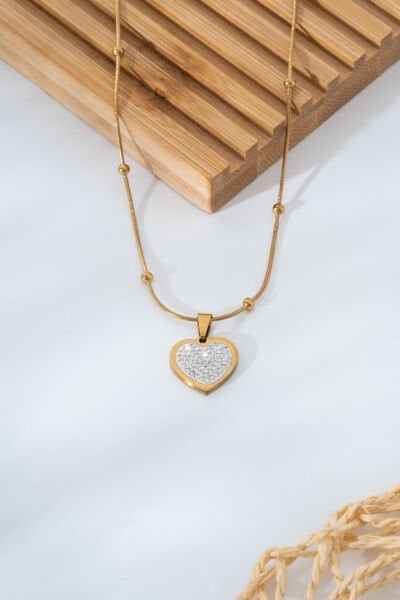 Çelik Taşlı Kalp Kolye