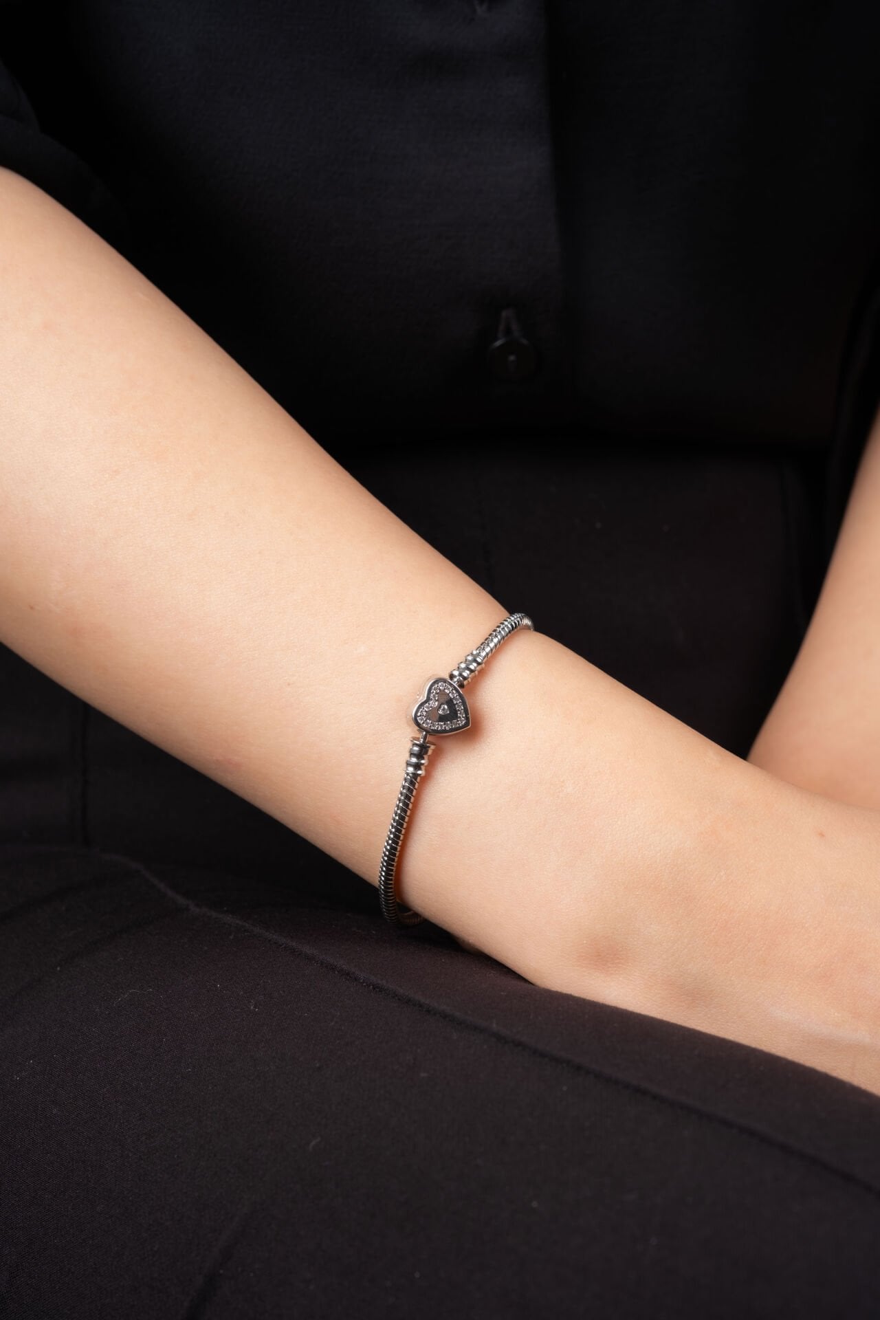 (Premium) Silver Kalp Taşlı Pandora Bileklik