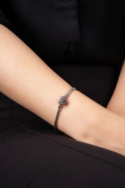 (Premium) Silver Kalp Taşlı Pandora Bileklik