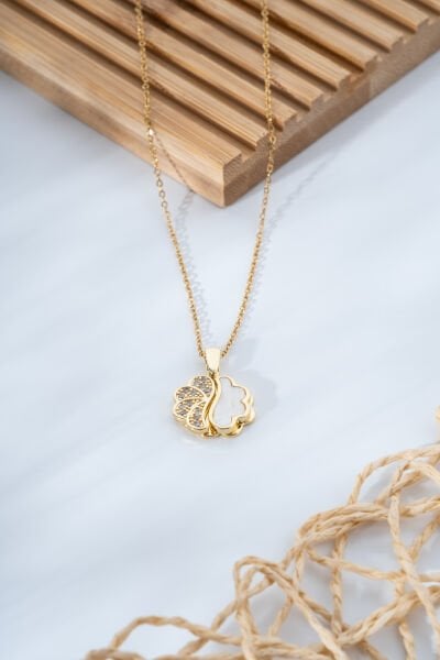 Gold Sedef Taşlı 3 Boyutlu Bayan Kolye