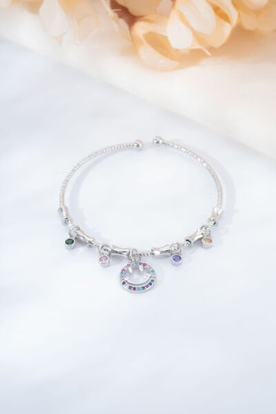 Silver Renkli Taş Detaylı Kelepçe Bileklik