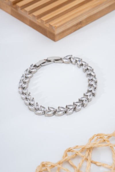 Vip Model Beyaz Taşlı Silver Bileklik