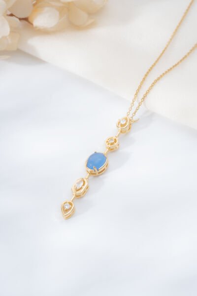 Gold Mavi Taşlı Y Kolye