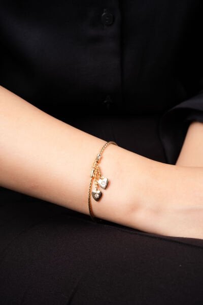 Rose  Çift Kalpli Sallantılı Kelepçe Bileklik