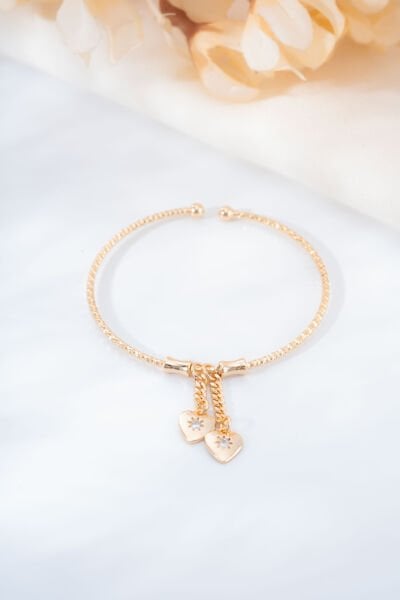 Rose  Çift Kalpli Sallantılı Kelepçe Bileklik