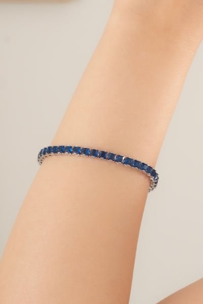 Vip Mavi Taşlı Su Yolu Silver Bileklik