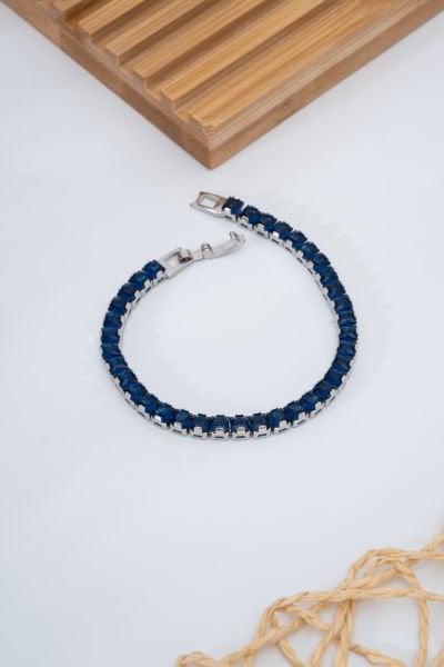 Vip Mavi Taşlı Su Yolu Silver Bileklik