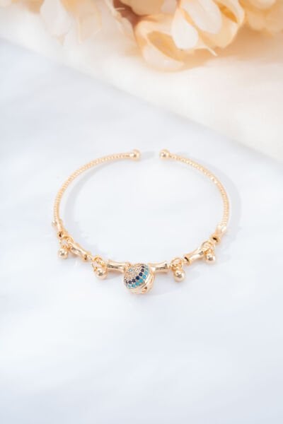 Rose Mavi Taşlı Yuvarlak Figürlü Kelepçe Bileklik