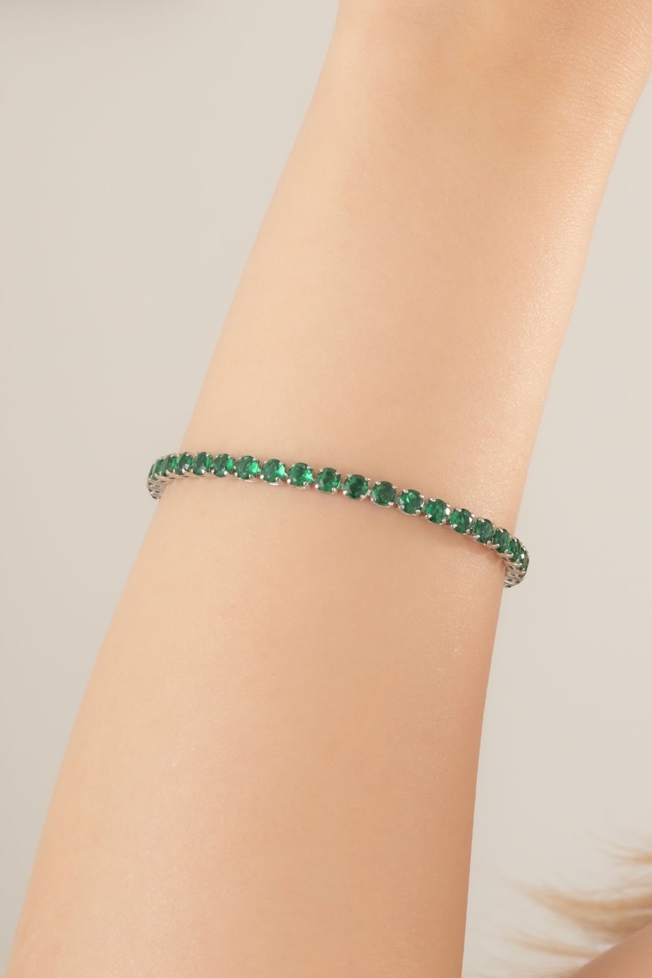 Vip Yeşil Taşlı Silver Bileklik