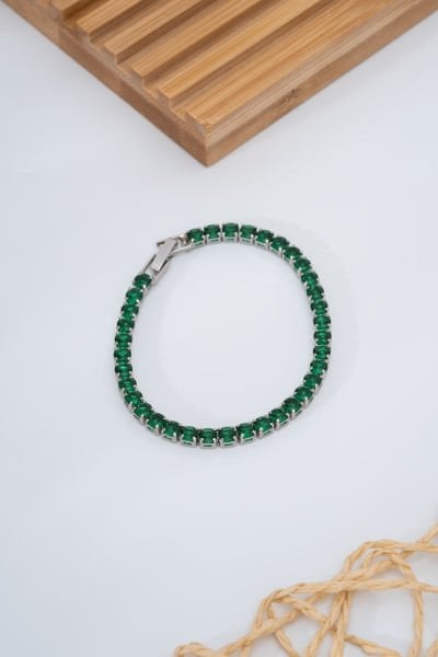 Vip Yeşil Taşlı Silver Bileklik