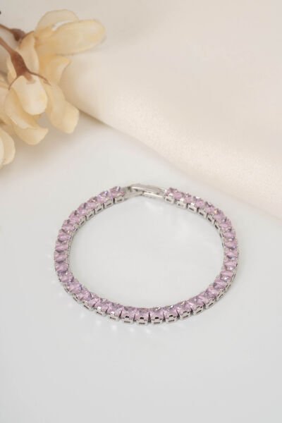 ÇELİK SİLVER KARE TOZ PEMBE SU YOLU BİLEKLİK