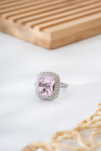 Çelik Pembe Taşlı Yüzük 7 Numara