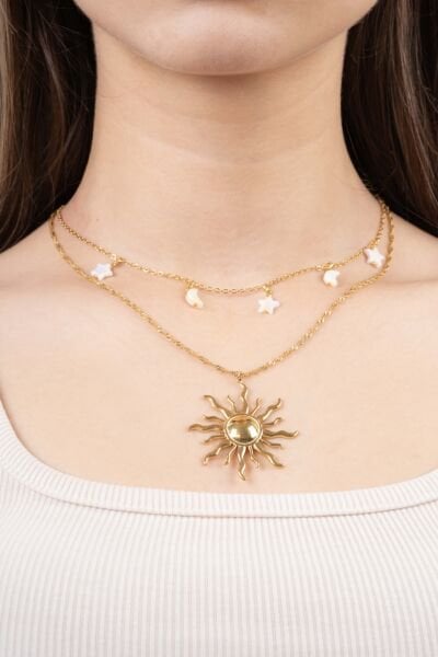 Gold Güneş Figürlü Kolye Kolye