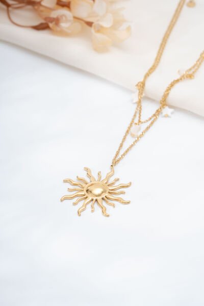 Gold Güneş Figürlü Kolye Kolye
