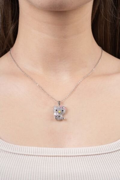 Silver Oturan Hello Kıtty Kolye