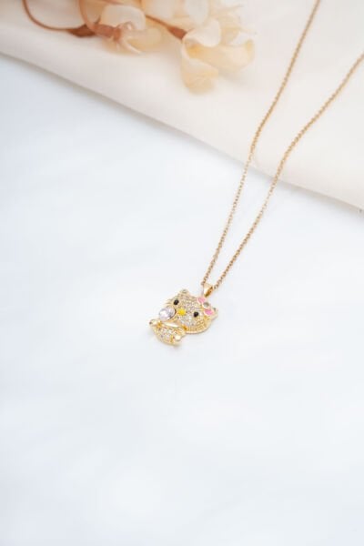 Gold Oturan Hello Kıtty Kolye