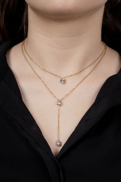 VIP GOLD MAVİ GÜL DETAY KOLYE