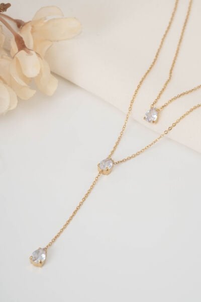 VIP GOLD MAVİ GÜL DETAY KOLYE